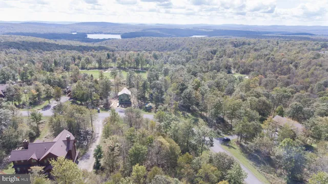 a view of a wooden floor with a mountain view