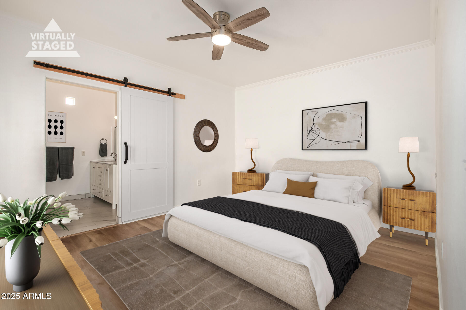 3221 North 37th Street, Unit 4 Phoenix, AZ 85018 - Photo 18 of 40 a bedroom with a bed and a chandelier