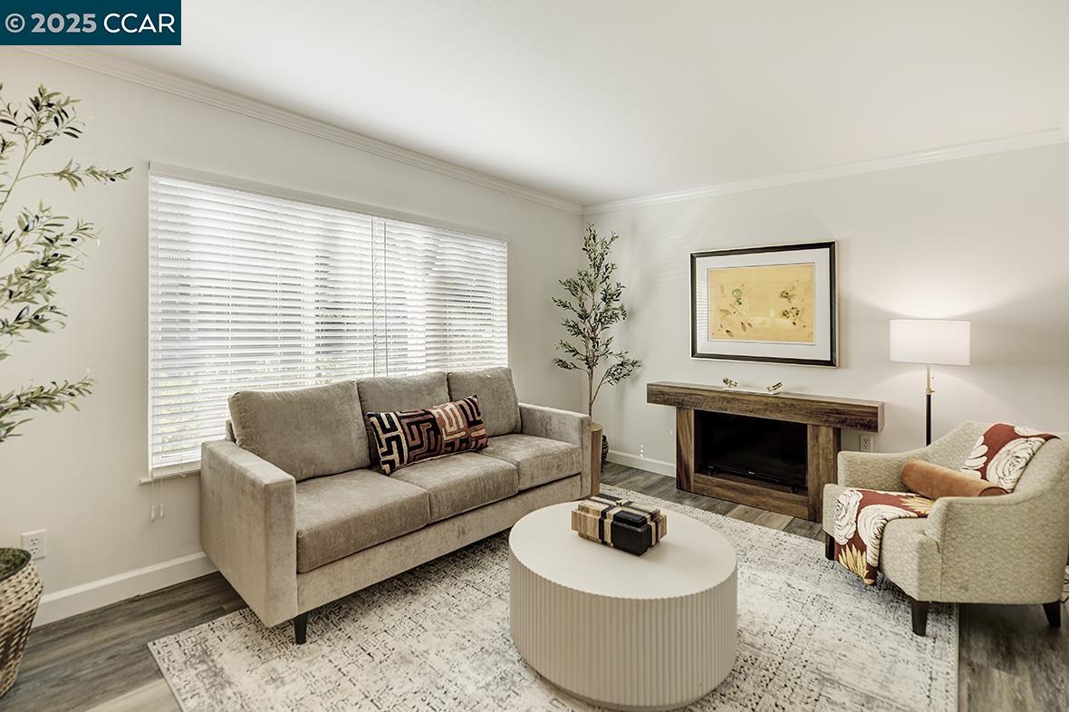 1315 Golden Rain Road, Unit 2 Walnut Creek, CA 94595 - Photo 7 of 54 a living room with furniture and a fireplace