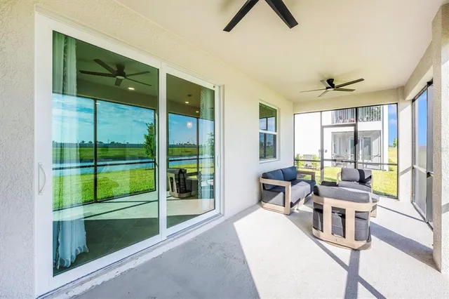 a view of a balcony with lake view