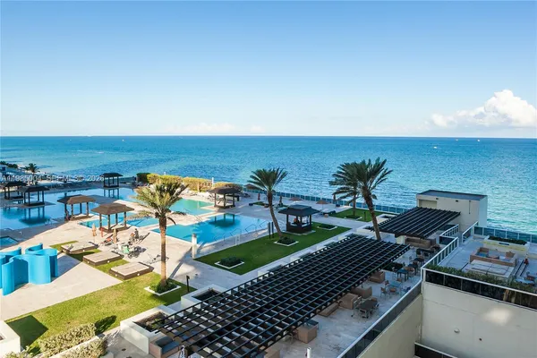 an outdoor space with furniture