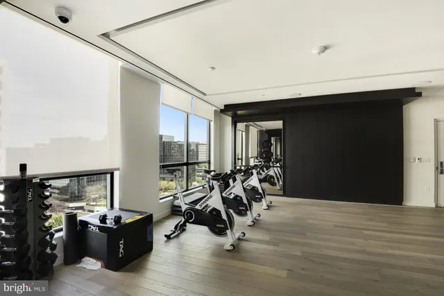 a view of a room with gym equipment