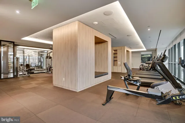 a view of a room with gym equipment