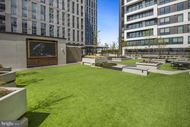 a building view with a garden space
