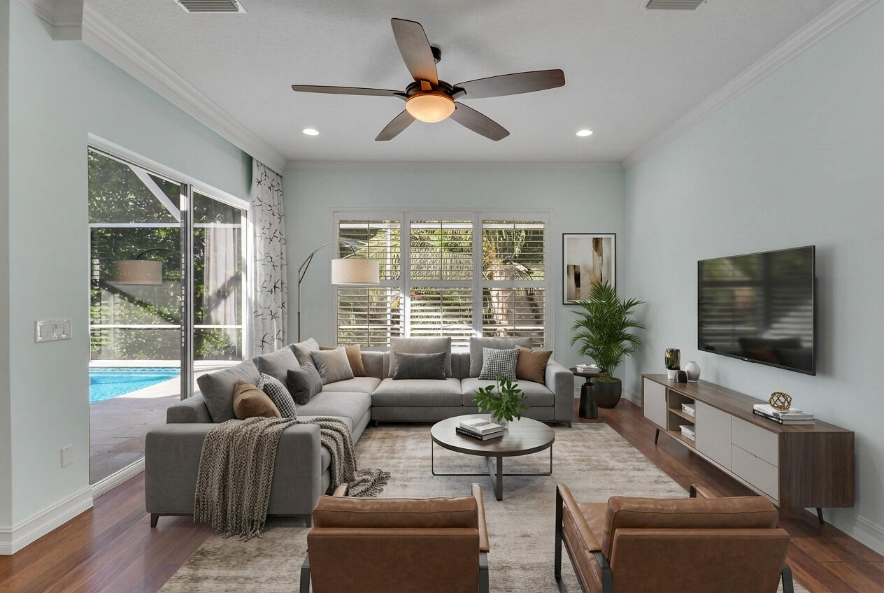 8415 Southeast Governors Way Hobe Sound, FL 33455 - Photo 13 of 105 a living room with furniture a large window and a flat screen tv
