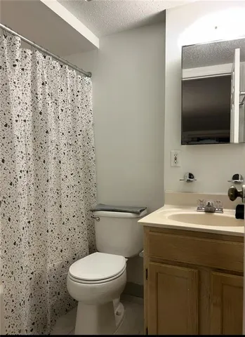 a bathroom with a sink toilet and mirror