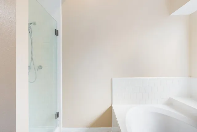 a bathroom with a bathtub