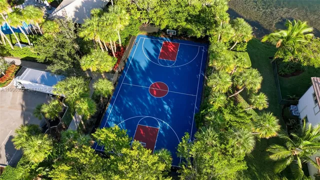 an aerial view of a yard