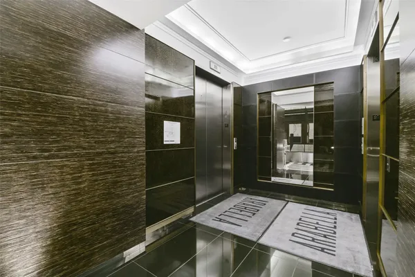 a view of a lobby with furniture