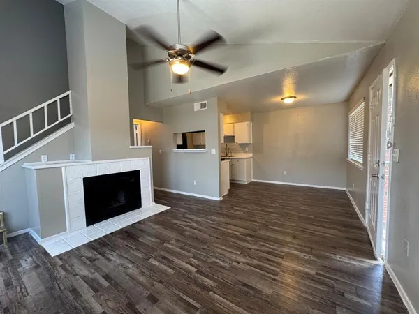 a view of a livingroom with a fireplace
