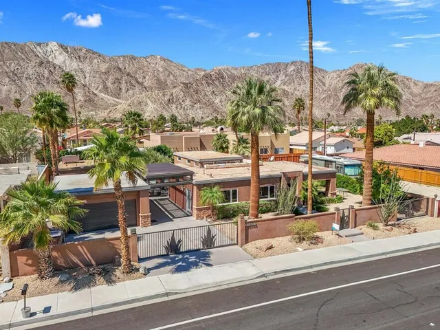 a view of a building with a mountain view