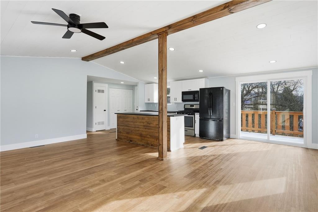 105 York Road Cranberry Township, PA 16066 - Photo 5 of 18 a view of a kitchen with refrigerator and a ceiling fan