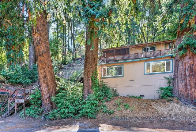 a view of a house with large tree