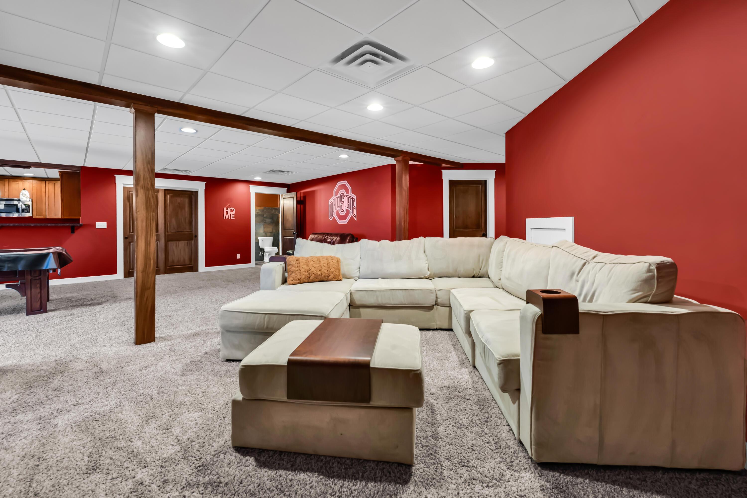 16689 Bailor Road Laurelville, OH 43135 - Photo 45 of 73 • Light sand carpet
• Burgundy painted walls
• Angled wall
• Can lighting
• Acoustic ceiling tiles
• Staircase access