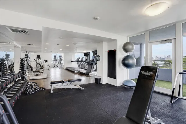 a view of a room with gym equipment