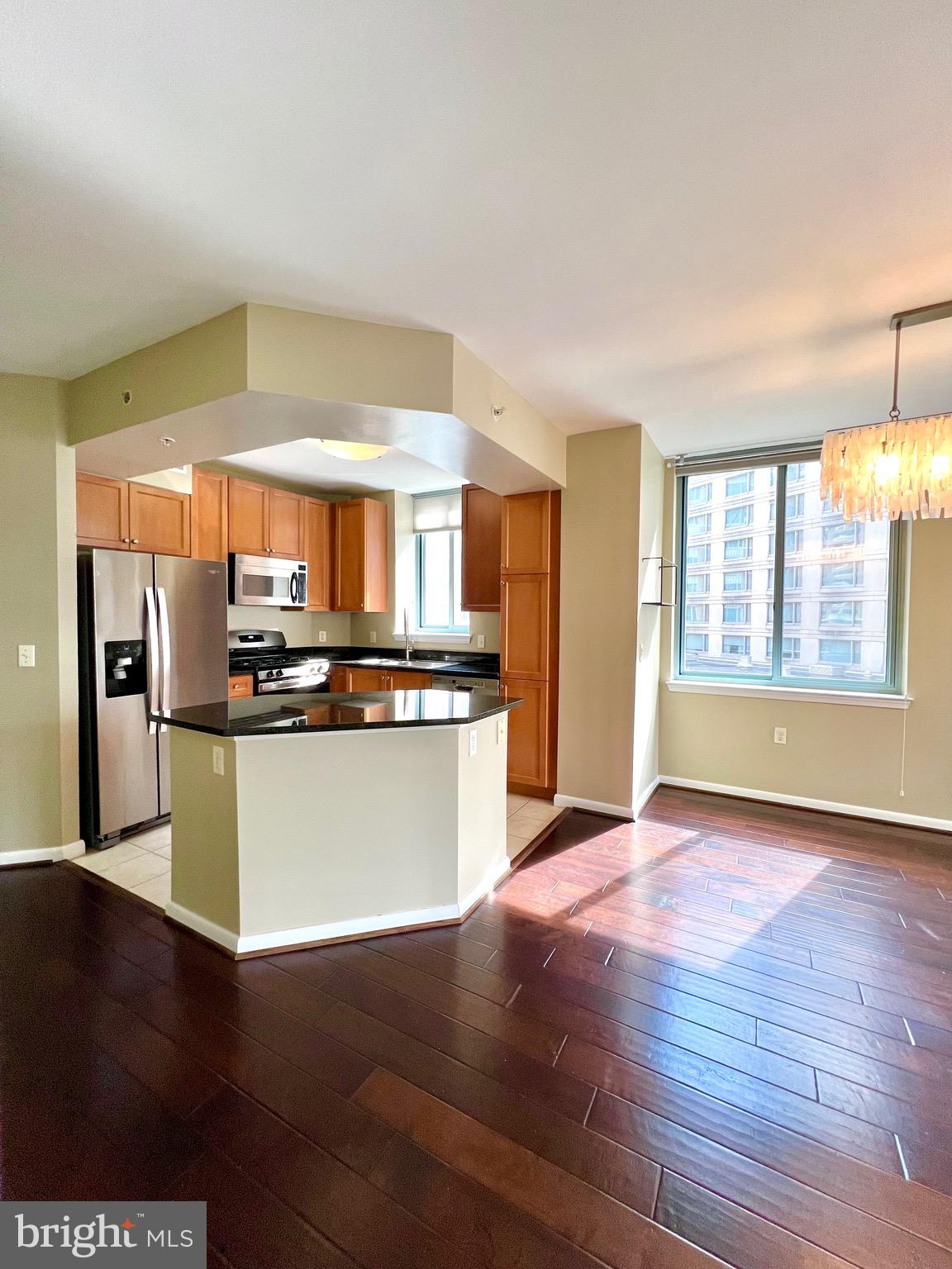 851 North Glebe Road, Unit 604 Arlington, VA 22203 - Photo 13 of 58 a view of kitchen with stainless steel appliances wooden floor and large window