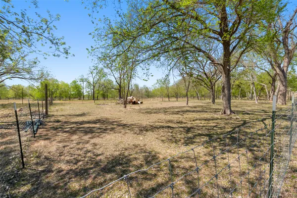 a view of dirt field with trees