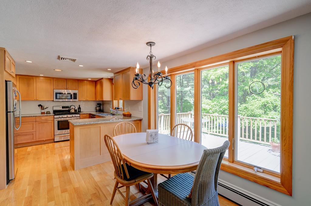 305 Taylor Road Stow, MA 01775 - Photo 8 of 34 a view of a dining room with furniture a chandelier and wooden floor