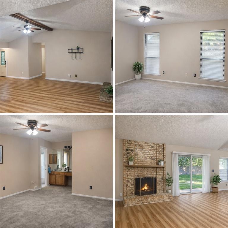 2127 Reverchon Drive Arlington, TX 76017 - Photo 2 of 3 Generously sized primary bedroom with plush carpeting, ceiling fan, and ample natural light. The suite offers a private bath with an extended vanity and plenty of space for comfort and relaxation.