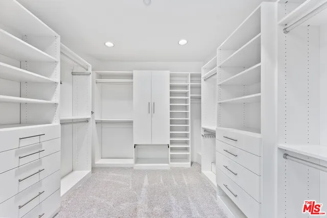 a view of walk in closet with empty racks