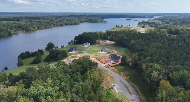 an aerial view of houses with yard