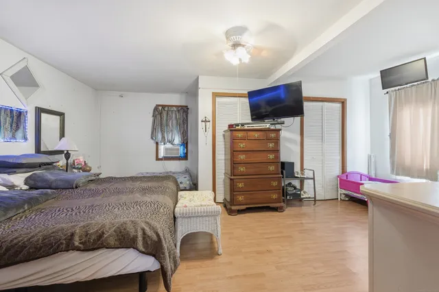 a view of a storage room with racks