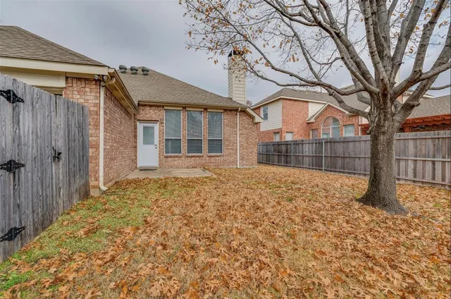 a view of a backyard with a large tree