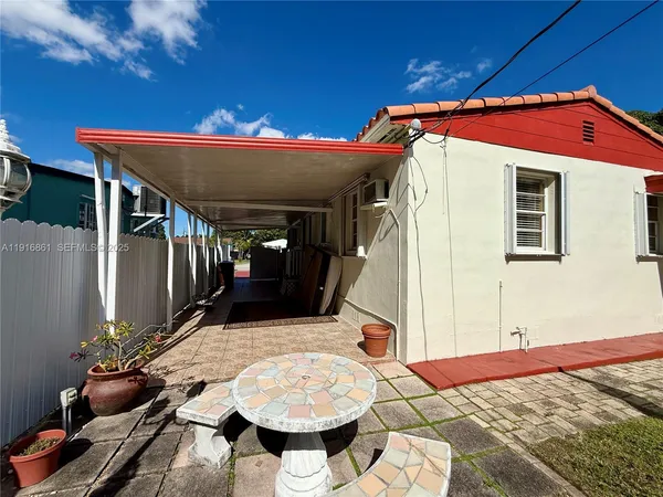 a dinning table and chairs in patio