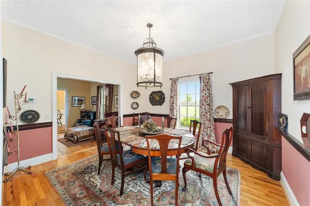 a view of a water with an outdoor space and seating area