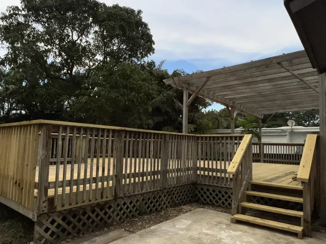 a view of a wooden deck