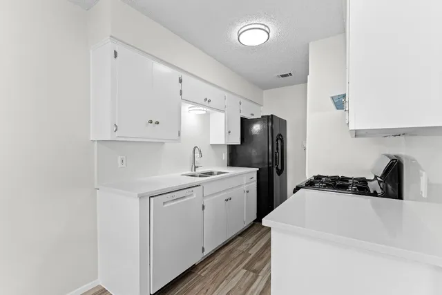 a kitchen with a sink a stove and refrigerator