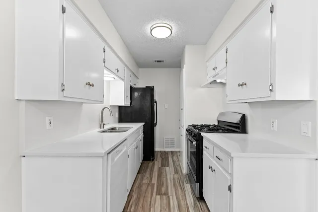 a kitchen with a sink a stove and refrigerator