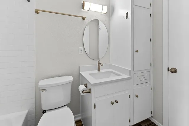 a bathroom with a toilet a sink and a mirror