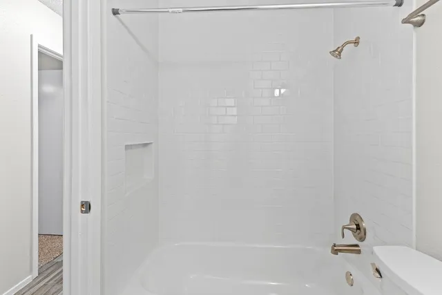 a bathroom with a bathtub
