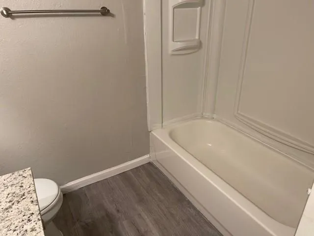 a bathroom with a bathtub