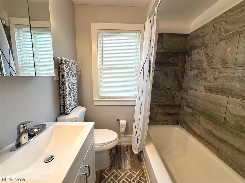 21511 Libby Road Maple Heights, OH 44137 - Photo 6 of 13 Full bathroom with toilet, a wealth of natural light, hardwood / wood-style floors, and vanity