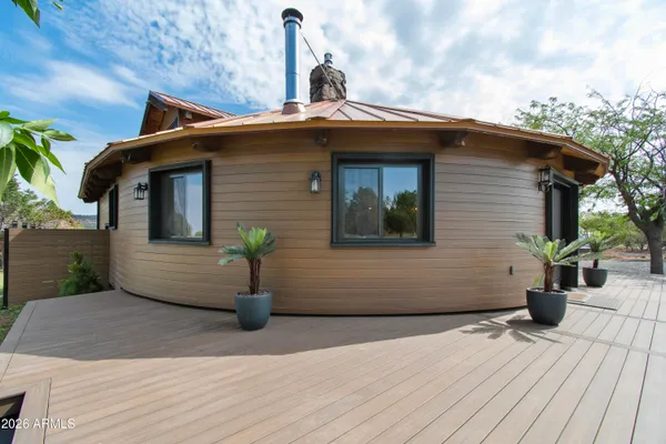 a view of a lake from a yard