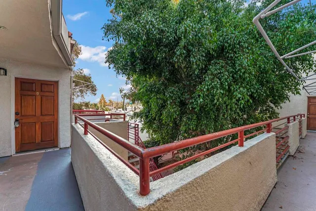 a view of a backyard with plants and a bench