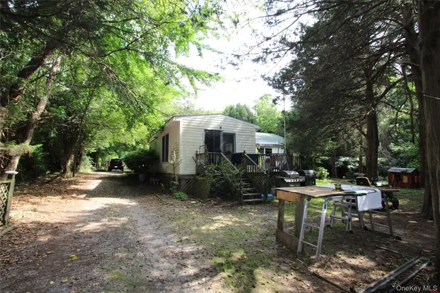 a view of backyard with table and chairs a large and a large tree