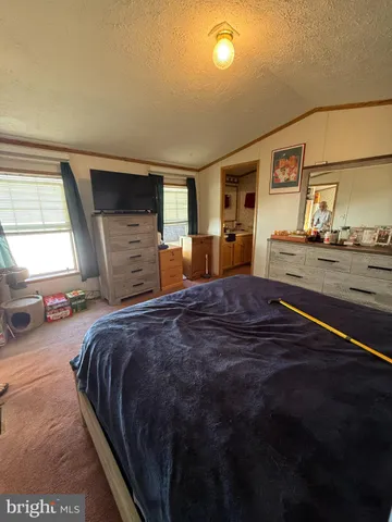 a spacious bedroom with a bed and dresser