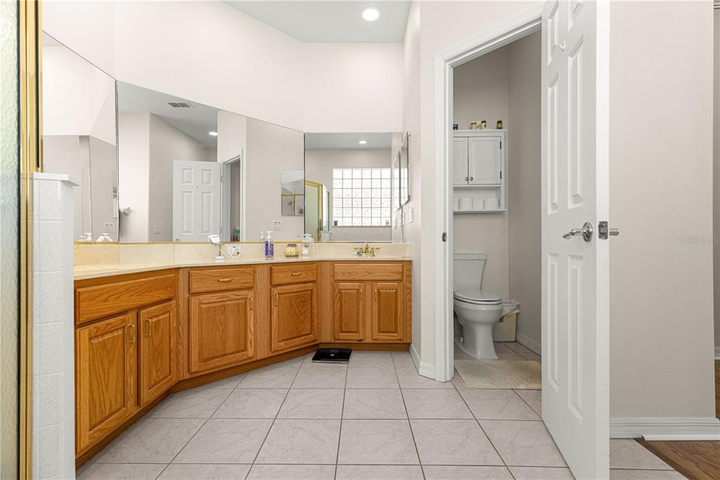 9250 Southwest 96th Court Road Ocala, FL 34481 - Photo 28 of 46 a spacious bathroom with a granite countertop sink a toilet and a mirror