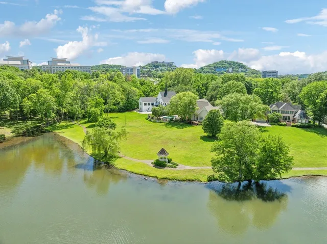 a view of a lake with a houses in the back