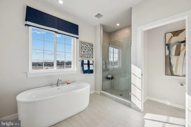 a bathroom with a bathtub and a shower