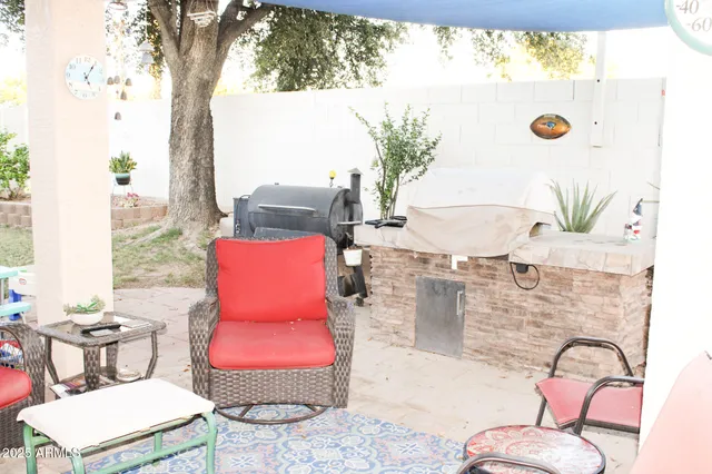 a living room with a couch and a table