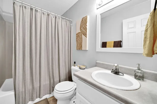 a bathroom with a sink a toilet and a mirror