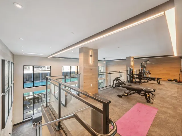 a view of a room with gym equipment