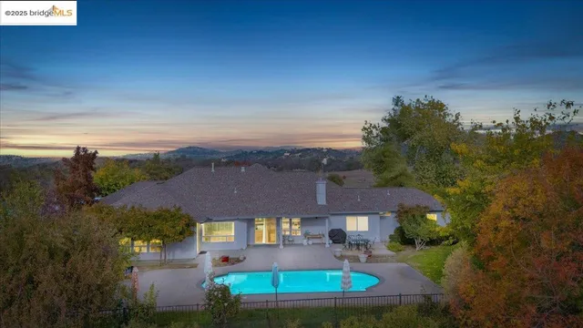 a view of a swimming pool with a yard