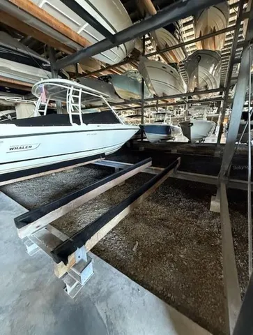 a view of a room with wooden racks
