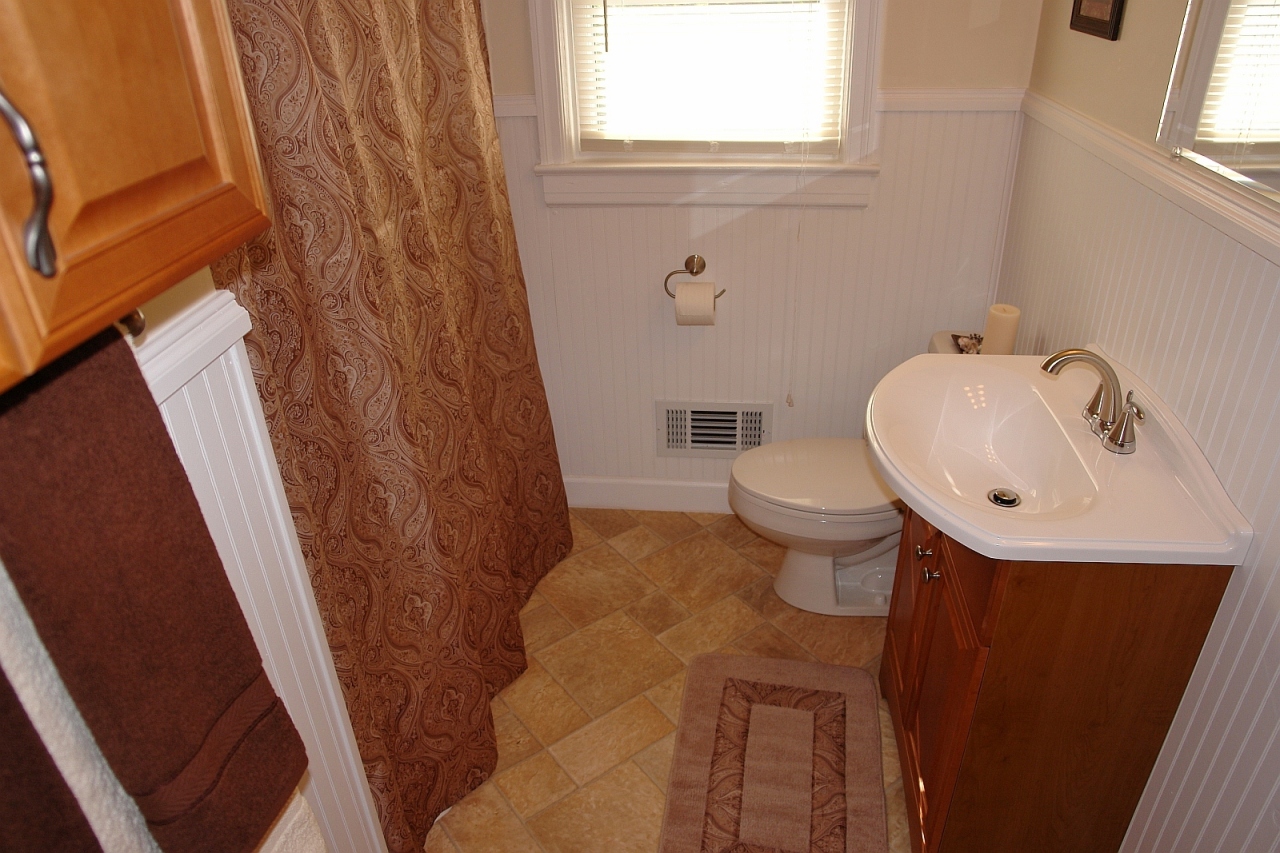 254 Post Road Roanoke, VA 24019 - Photo 13 of 25 a bathroom with a sink a toilet and shower curtain