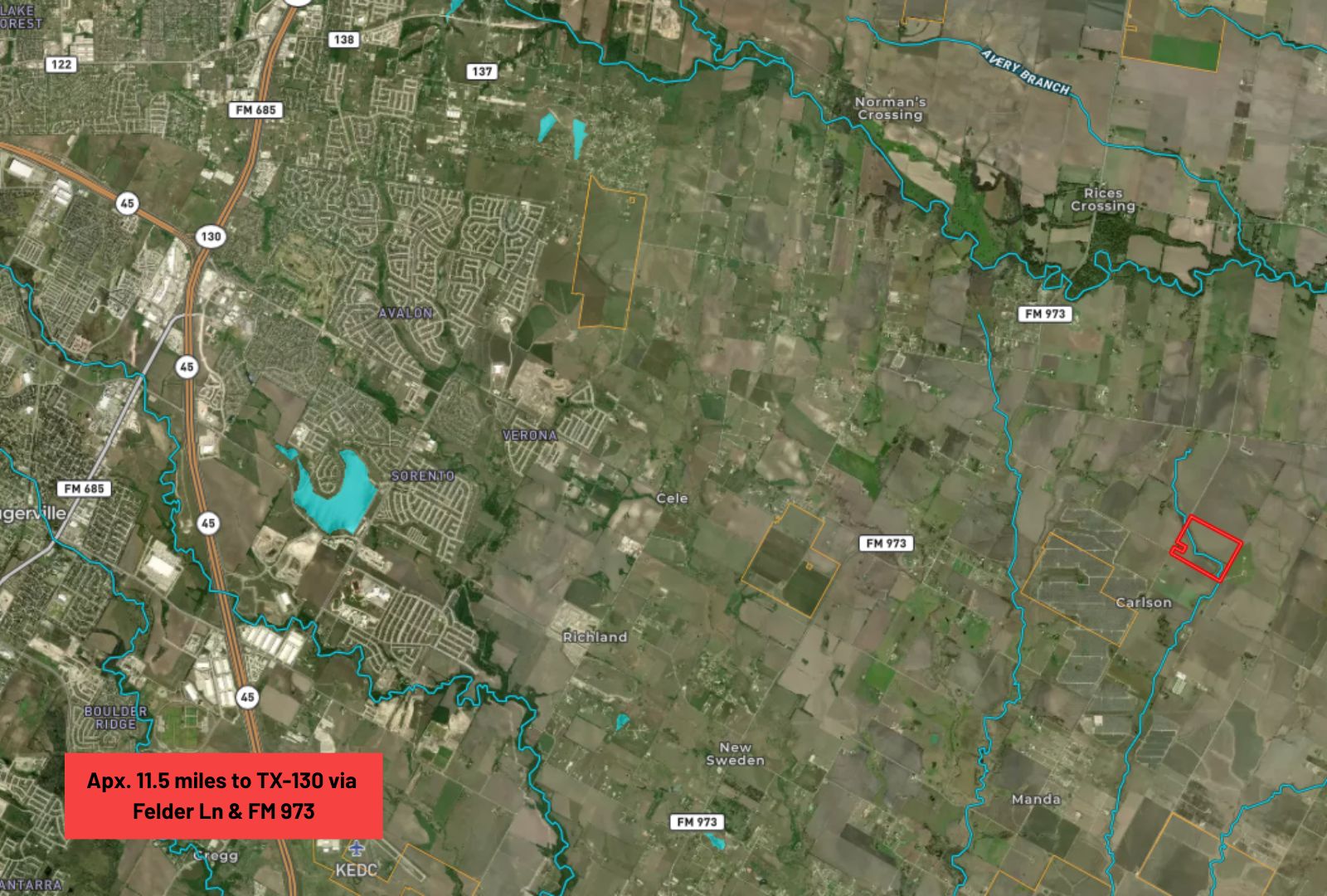 18402 Manda Carlson Road Coupland, TX 78615 - Photo 27 of 29 Approximately 11.5 miles to TX-130 via Felder Ln and FM 973